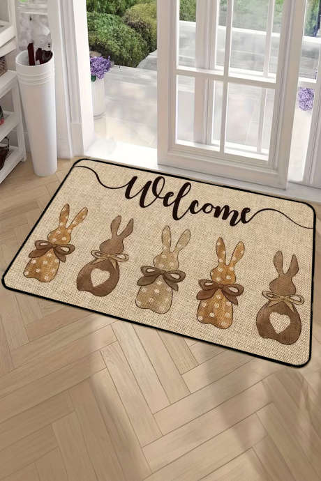 Predpražnik za dobrodošlico z velikonočno tematiko v svetlo francosko bež barvi