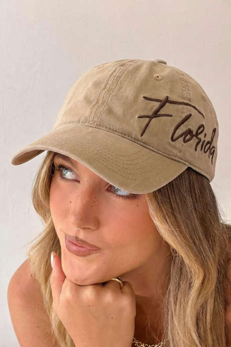 Kaki baseball kapa z vezenim napisom Florida Script