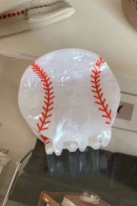 White Baseball Pattern Hair Claw Clip