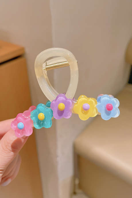 Sponka do vlasů s roztomilým květinovým drápem z bílého krystalu z plastu BH043730-P101