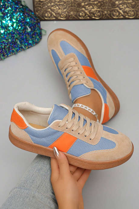 Orange Mesh Color Block Patchwork Lace-up Sneakers BH024221-P14