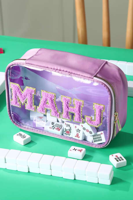 Wisteria MAHJ Chenille Patched PVC Clear Waterproof Zip Storage Bag