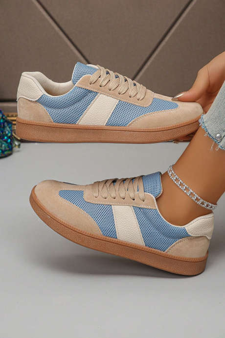 White Mesh Color Block Patchwork Lace-up Sneakers BH024221-P101