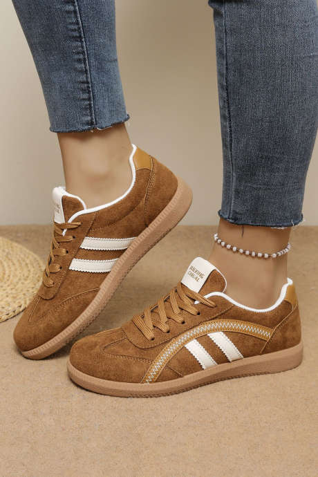 Camel Faux Suede Lace Up Leatherette Detail Shoes BH024228-P1016