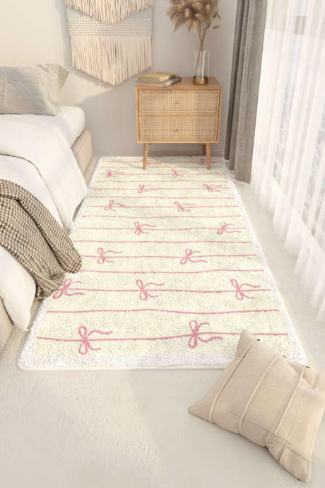 Mehka puhasta preproga za dekoracijo sobe z belim vzorcem pentlje