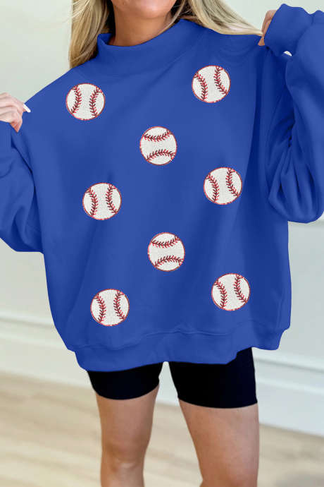 Tmavě modrá flitrovaná mikina s baseballovým vzorem a motivem výstřihu LC25321495-P5