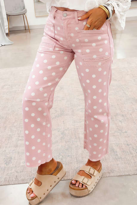 Rosa polkaprikkete avslappede slim fit jeans