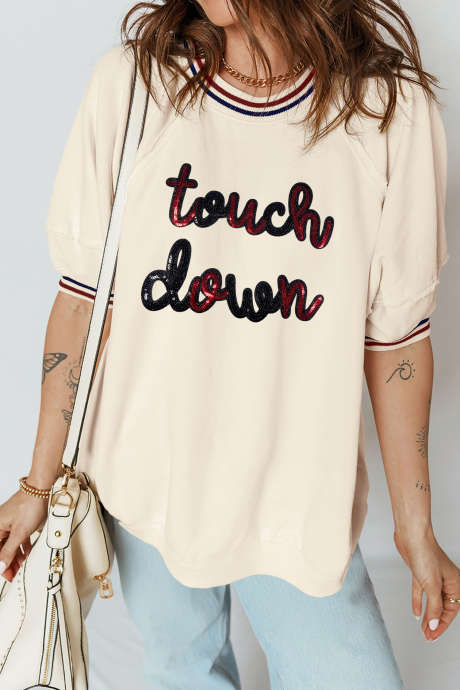 Bež majica z bleščicami in grafiko za dan tekme Varsity LC25137617-P15