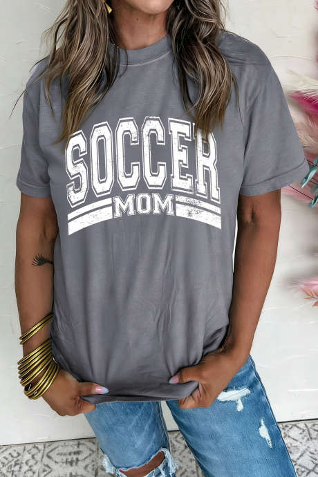 Šedé tričko SOCCER MOM Retro Varsity