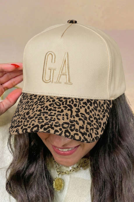Casquette de baseball kaki GA personnalisée avec logo brodé et visière léopard contrastée BH043567-P16