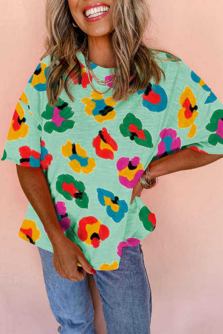 Zelena leopardja majica z dolgimi rameni