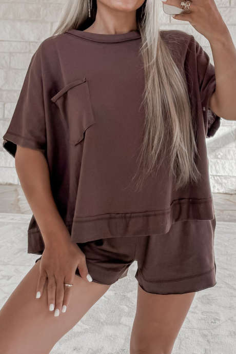 Chicory Coffee Butter Bliss Exposed Seam Boxy Top & Shorts Set