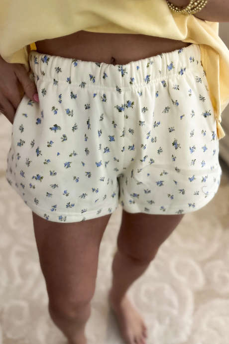 White Stella Floral Lounge Shorts