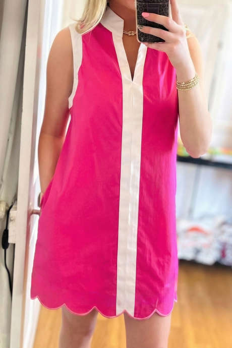 Rose Red pink-scallop-detail-white-trim-dress