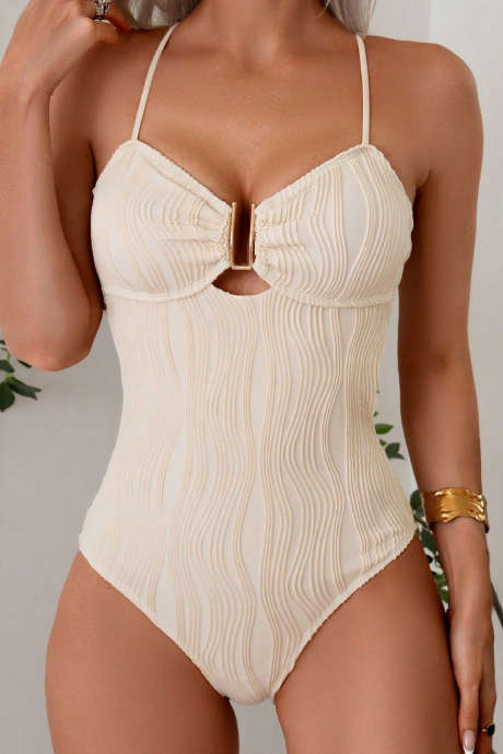 Enodelne kopalke z izrezom in oprijetimi naramnicami Parchment