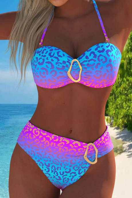 Himmelblå Ombre Leopard Print 2 stk Halter Bikini Badedrakt