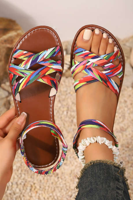 Cimetovi sandali z rimskim paščkom in barvnim trakom