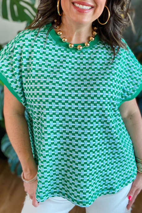 Dark Green greenlightblue-textured-short-sleeve-top-s-l-by-new-in