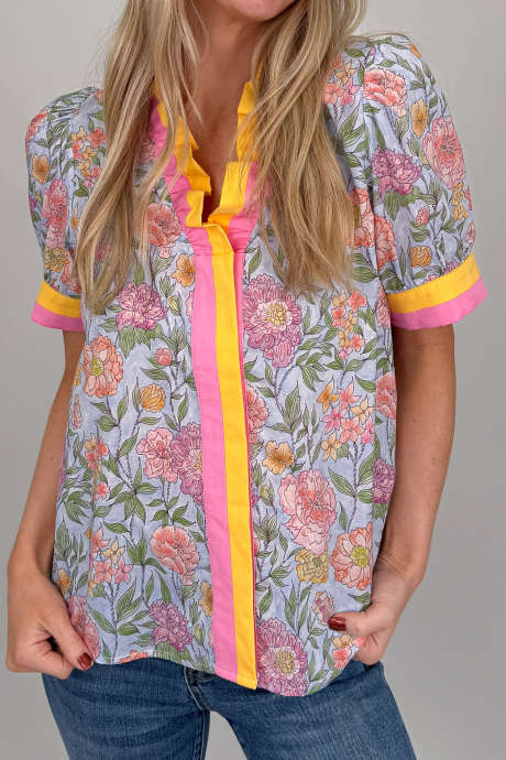 Sky Blue Sherbet Fields Floral Blouse