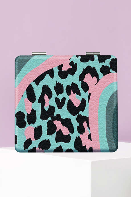 Meta zeleno dvostransko kvadratno ličilno ogledalo z mešanim leopardjim vzorcem