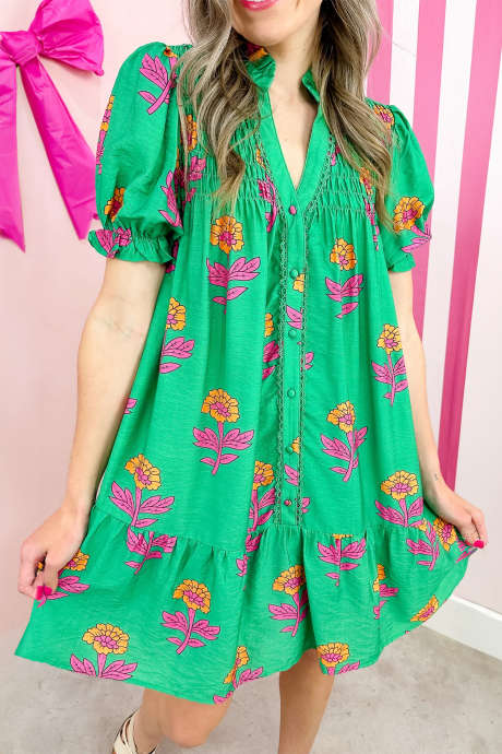 Green Sweet in Satin Florals Dress