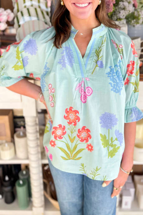 Sky Blue  Umgee Amelia Seafoam Top