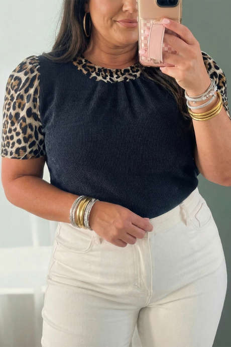 Navy Blue Lost In The Moment Navy Leopard Sleeve Top ~FINAL SALE~
