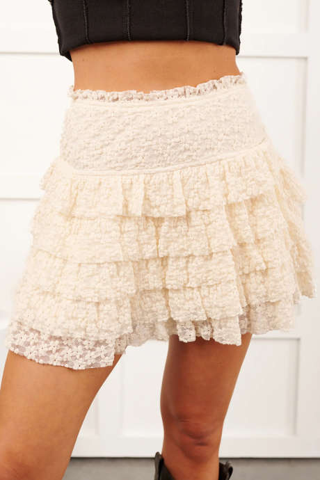 Bež mini krilo z nabranimi čipkami My First Kiss