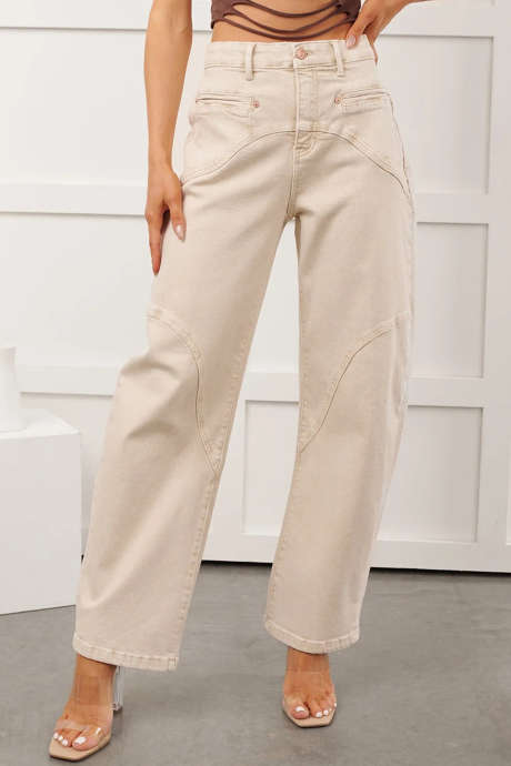 Oatmeal Jesper Western Saige Denim Barrel Jeans