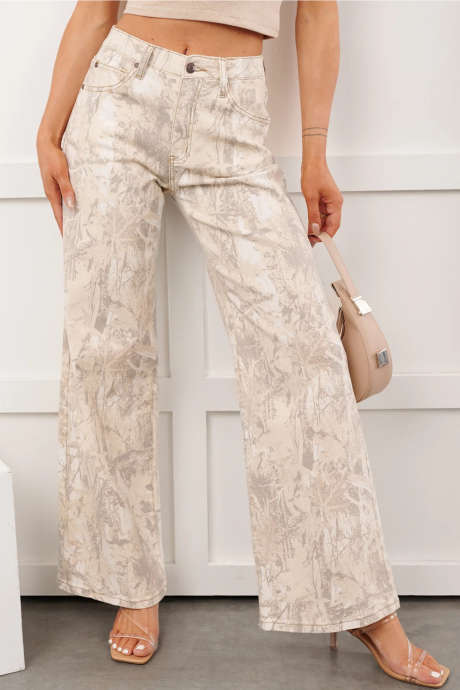 Khaki Woodland Camo Tummy Control Denim Wide Leg Jeans