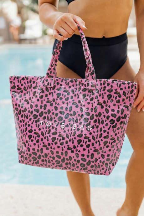 Vanntett toteveske i PU-skinn i roserød leopard