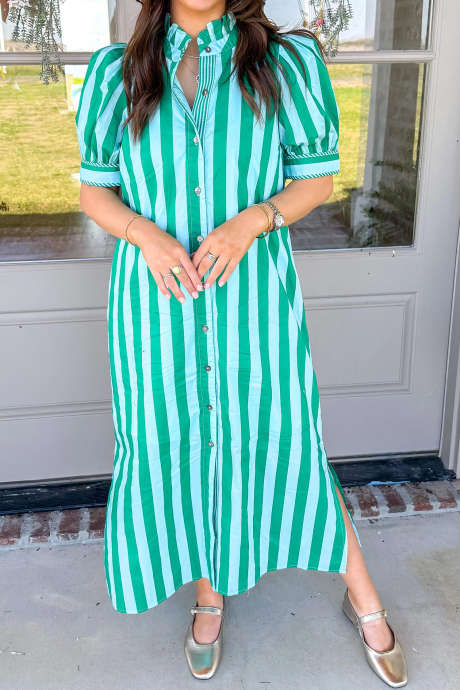 Midi obleka s črtami in roza črtami