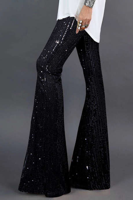Black Sequin Wide Leg Pants