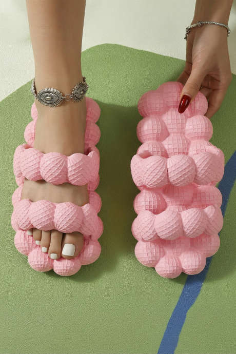 Pink Peanut Textured Open Toe Bubble Slippers BH024320-P10