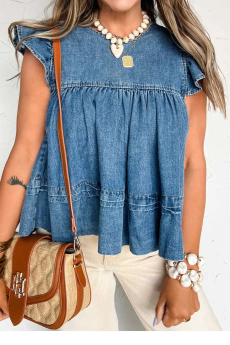 Ashleigh Blue Easy Breezy Denim Cap Sleeve Top