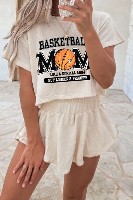 Béžová sada 2 ks sukní s volánky a retro grafikou BASKETBALL MOM