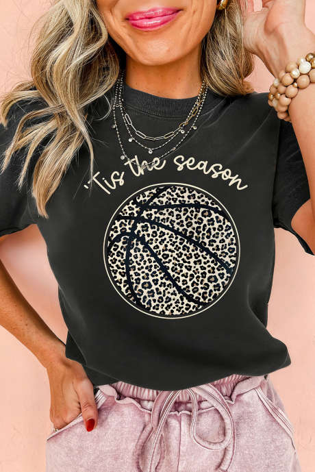 Černé tričko s kulatým výstřihem a leopardím potiskem na basketbalové košili LC25231865-2