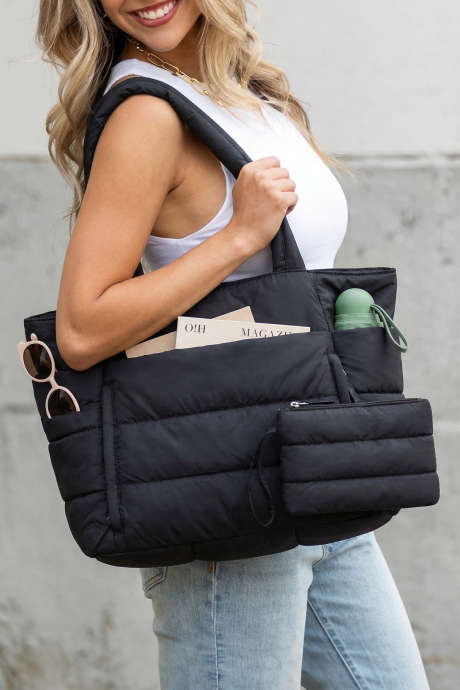 Farge svart Ensfarget Puffy Quilted Large Tote Bag