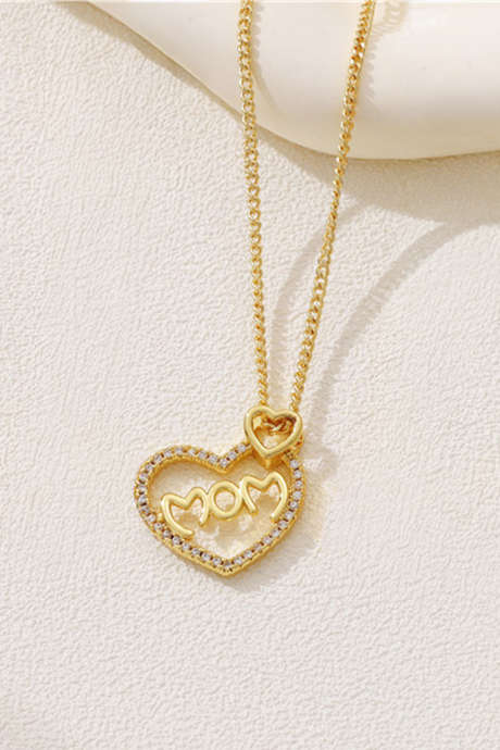 Gullfarget strass-pyntet MAMMA dobbelt hjertehalskjede