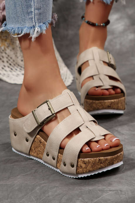 Hvite Retro Veganske Lærpyntetøfler i Kork med Kileform