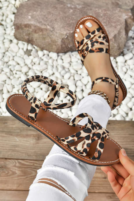 Cinnamon Retro Leopard Bured Flat Sandaler