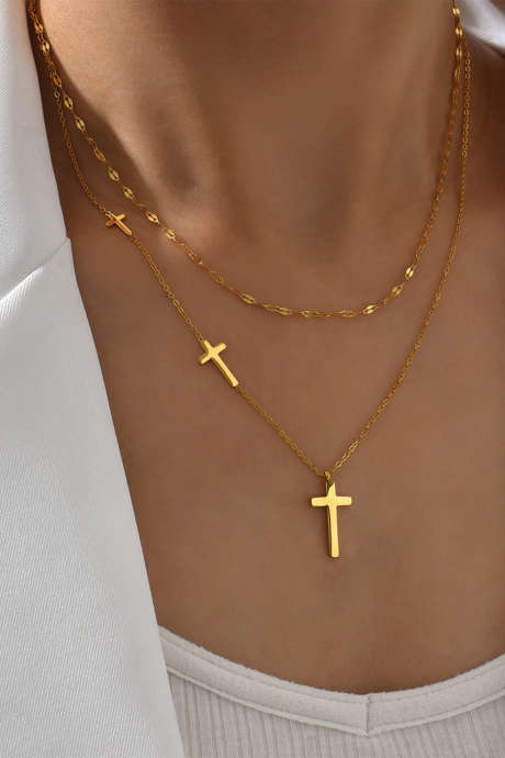 Gullbelagt kristent kors lagdelt dobbelkjedehalskjede