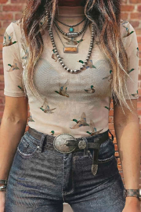 Beige Mallard Transparent Mesh Topp