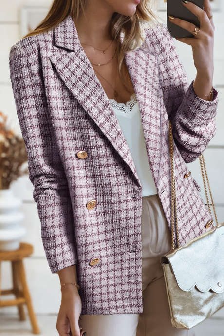 Burgunder Elegant Tweed Rutete Blazer