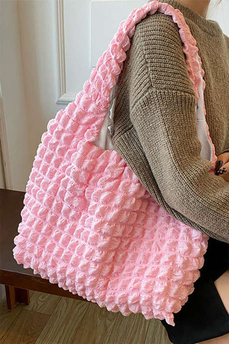 Rosa ensfarget puffy teksturert handleveske BH031514-P10