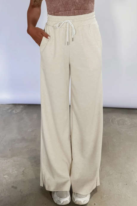 Beige On My Way Scuba Drawstring Pants