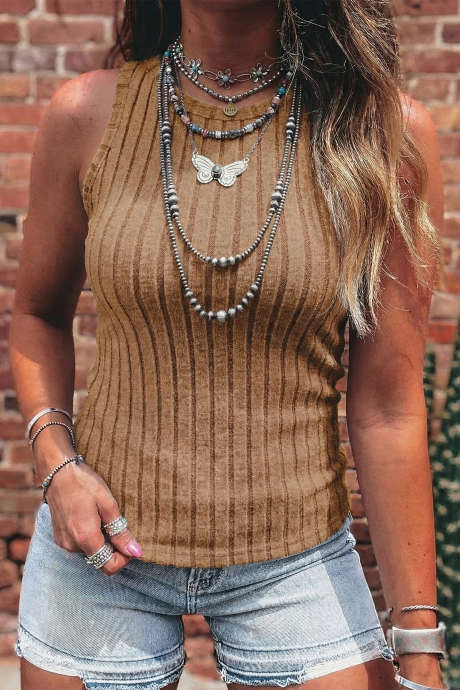Camel Slim Ribbed Mineral Wash Tank Top