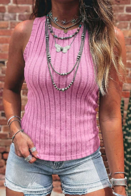 Bonbon Slim Ribbet Mineralvasket Tanktopp