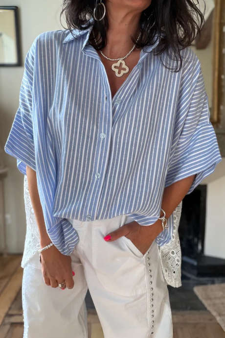 Sky Blue Stripe  Striped lace top