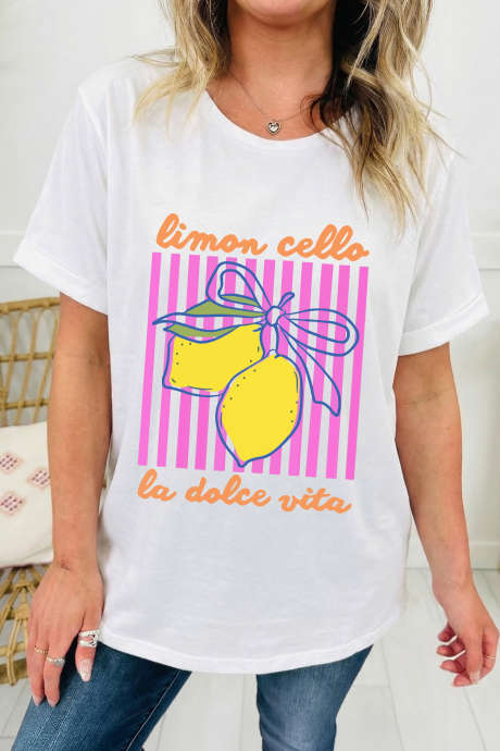 White Limon Cello La Dolce Vita Striped Graphic Tee